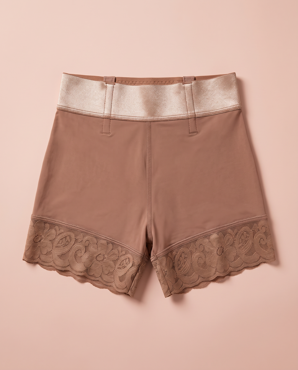 Curva Bella butt-lift shaping shorts in mocha, flat lay