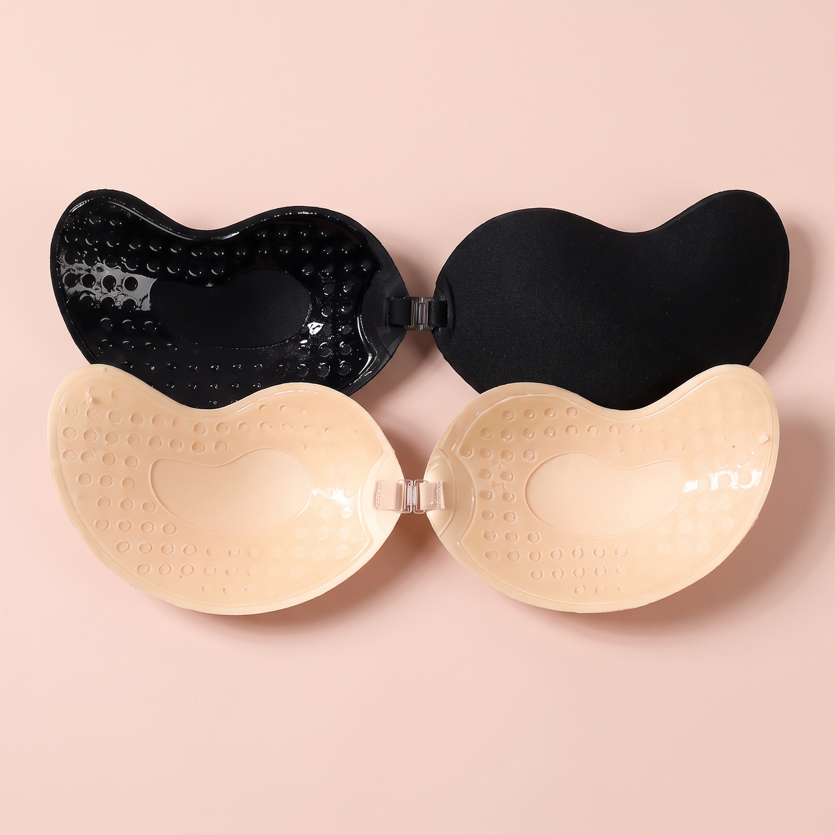 Curva Bella sticky push-up bra in black and nude